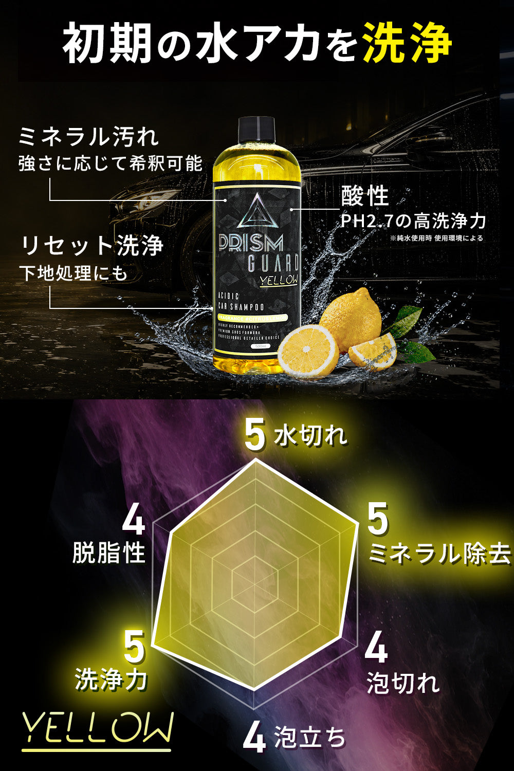 Prism Guard イエロー カーシャンプー 酸性 500ml