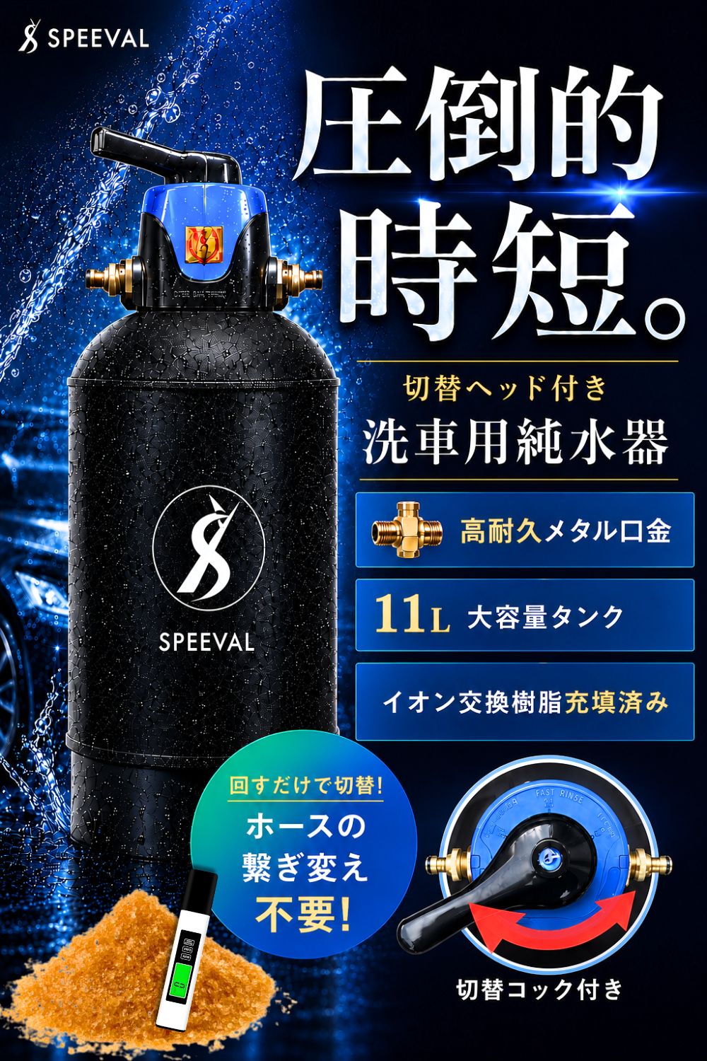 純水器 洗車用【切替ヘッド】 イオン交換樹脂充填済み